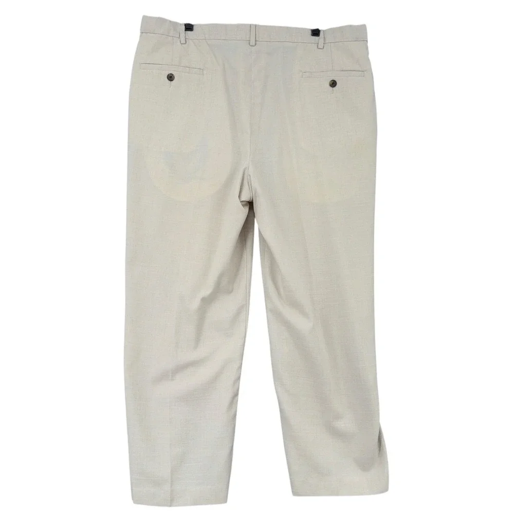 Haggar Mens Pleated‎ Casual Pants Tan Khaki Size 40x27 Polyester Linen Blend